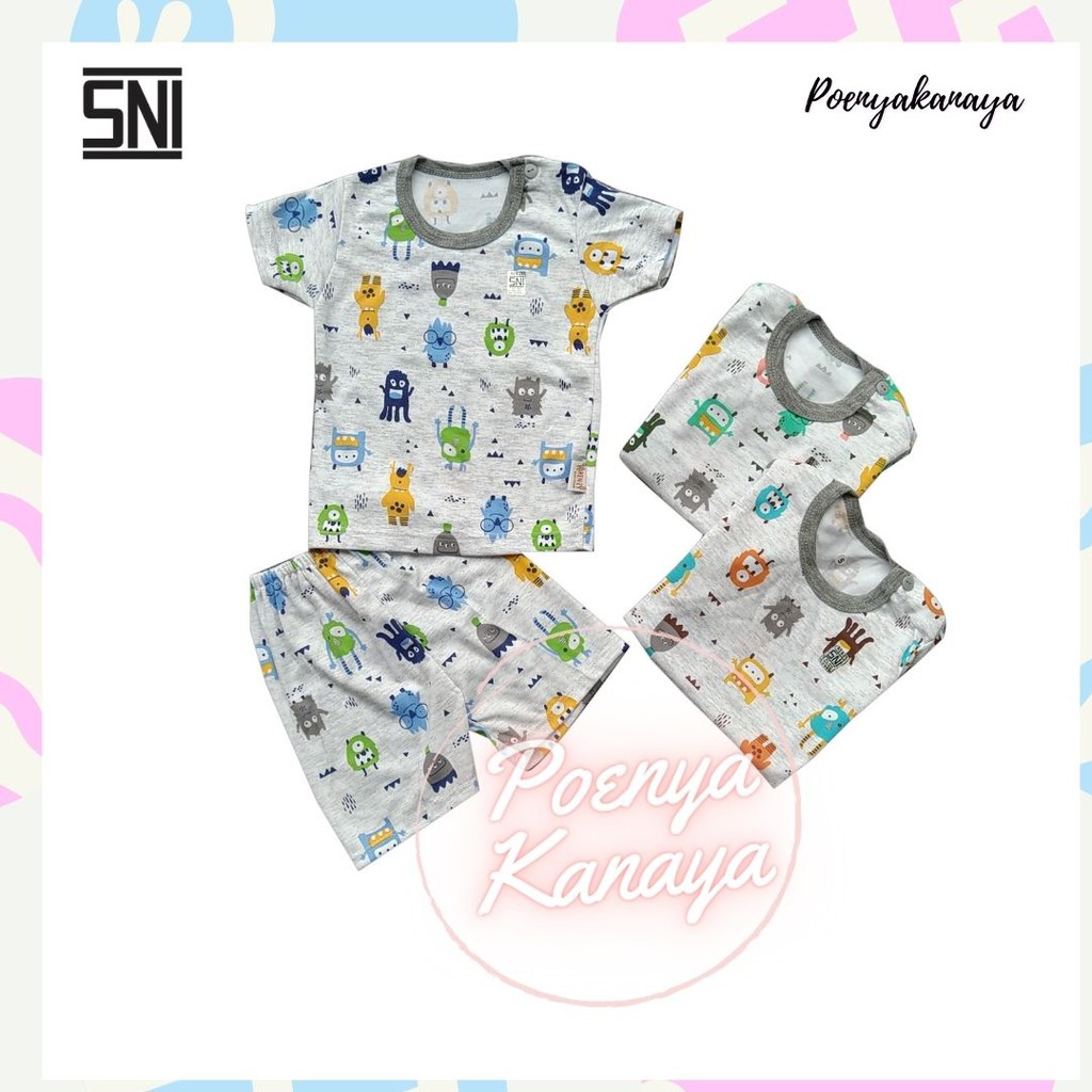 Setelan Baju Bayi Oblong Pendek MONSTER MISTY SNI KENZY Size S - XL STK14-16