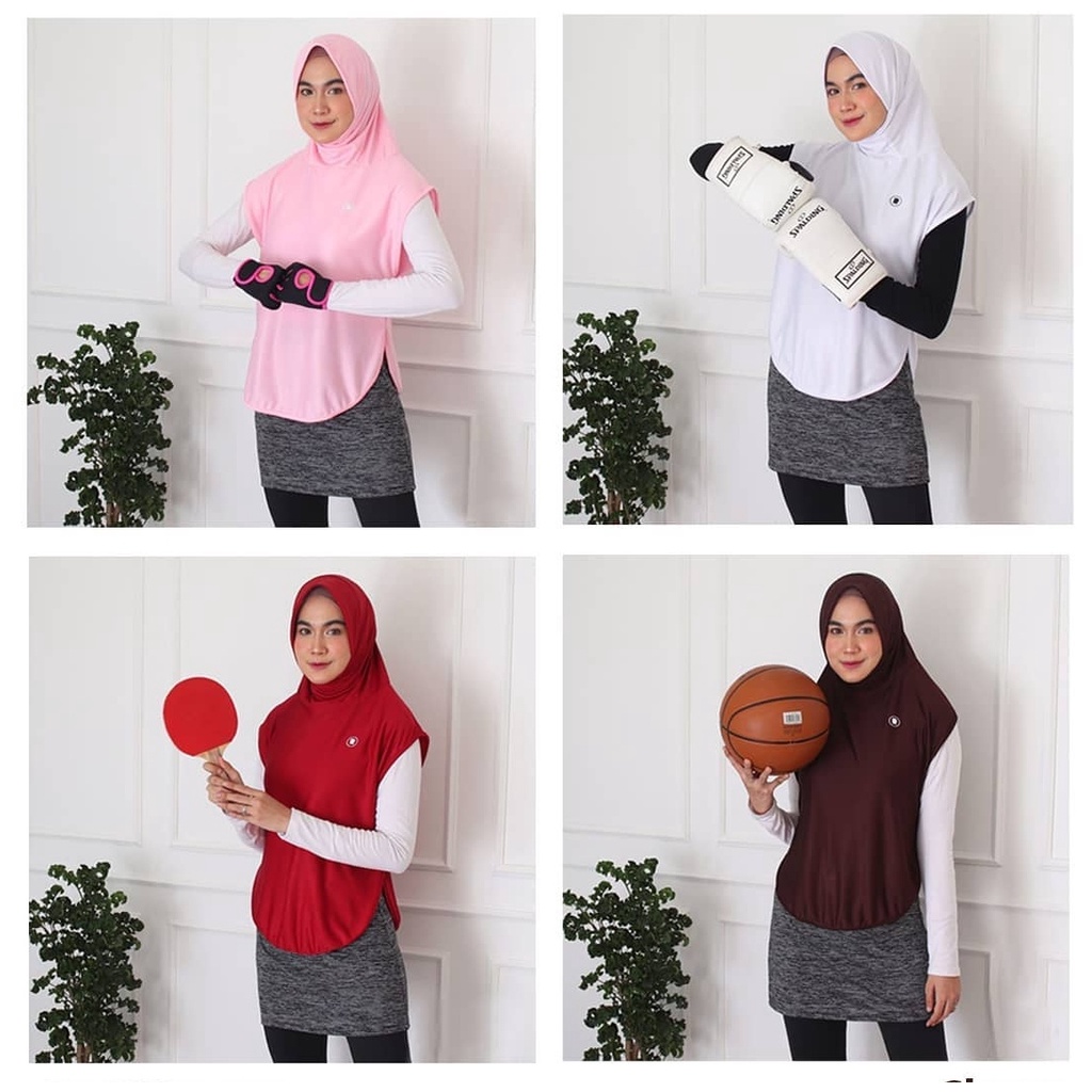 Dryfit Hijab rompi Sport Jilbab Kerudung Olahraga Joging Senam Bersepedah. Hijab Instan.