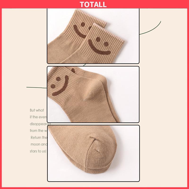 COD Kaus Kaki Wanita Mid-tube Cute Smiley College Style Kaus Kaki Trendi Musim Gugur Musim Dingin Musim Semi Musim Panas-Totall