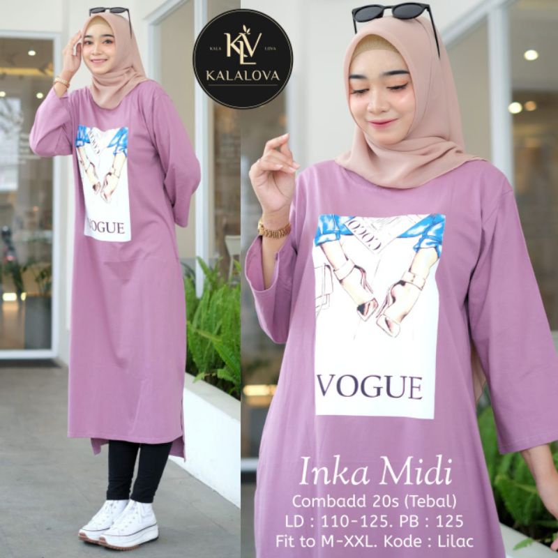 Inka Midi Dress Wanita Terbaru Kekinian Bahan Combad.Midi Jumbo Ld 110 Sampai 125 By Kalalova