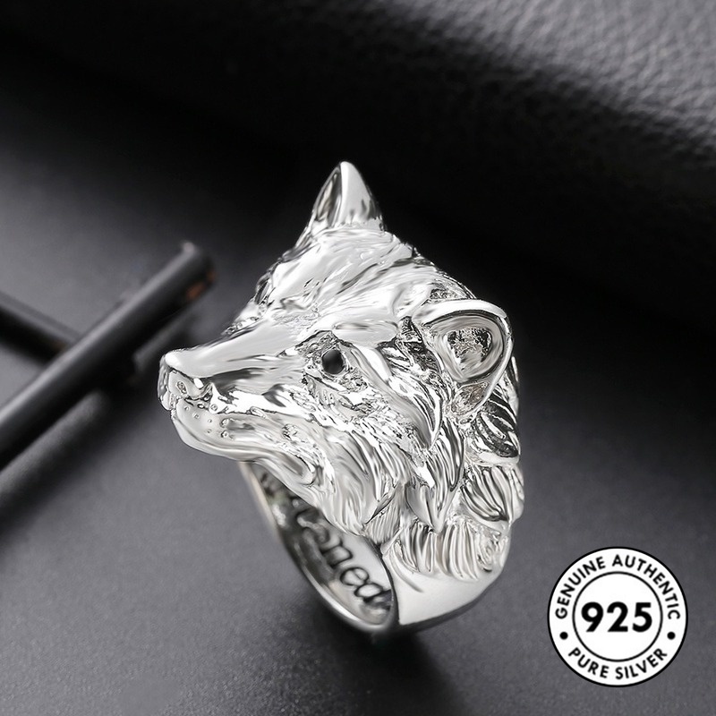 Cincin Desain Serigala Arktik Bahan S925 Silver Untuk Pria