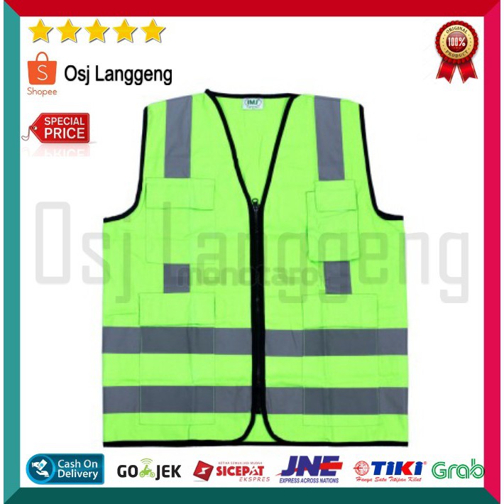 BISA COD | Rompi Safety Vest Bahan American Drill 4 Kantong IMJ Scotlite Silver 3M Original