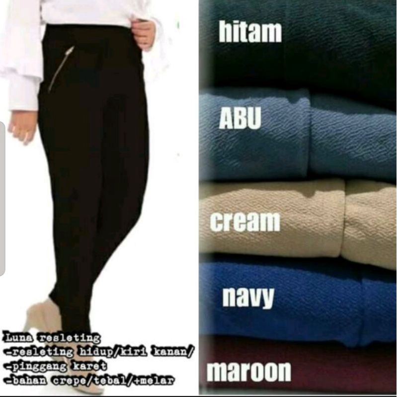 Celana Luna Pants Zipper Resleting BB 45Kg-100Kg/Uk Standar-Jumbo-Super Jumbo