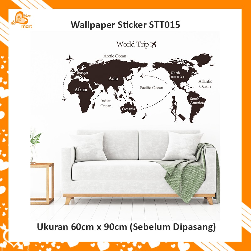  Wallpaper  Sticker Dinding Rumah  Motif Peta Dunia Traveling 