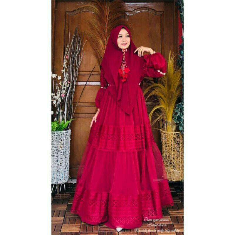 Dress Cinara/Cinari Syar'i Original OHC Warna Maroon Masih Ada Tagnya