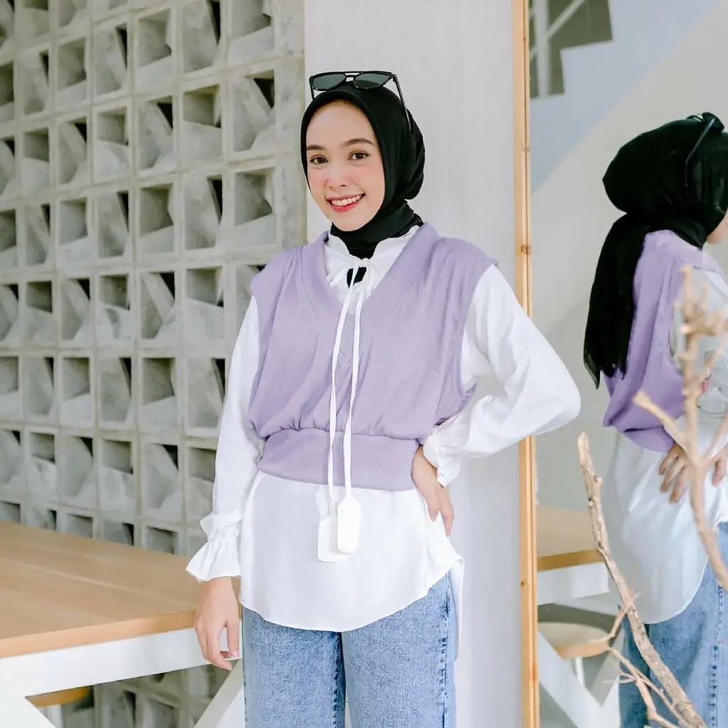 COD_Jihan 2in1 - BLOUSE Atasan Wanita Terbaru Kemeja Plus Rompi Terpisah Outfit Korean Style Modis