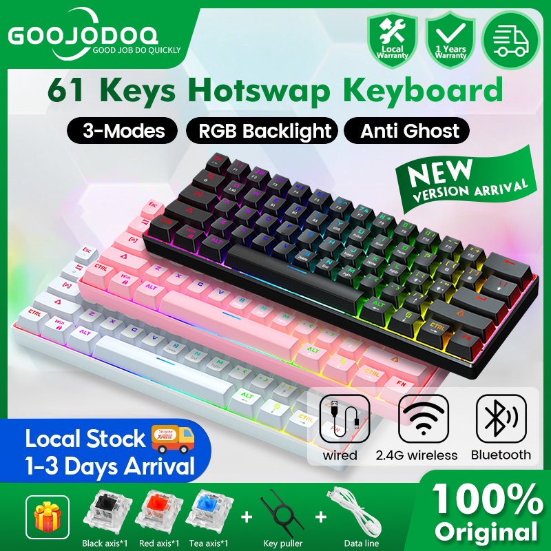 【Beli dua diskon 20%】 Goojodoq Mechanical Keyboard with RGB light 61 Key USB Bluetooth and Wired LED Backlit Axis PBT Mechanical Keyboard Optical Switches