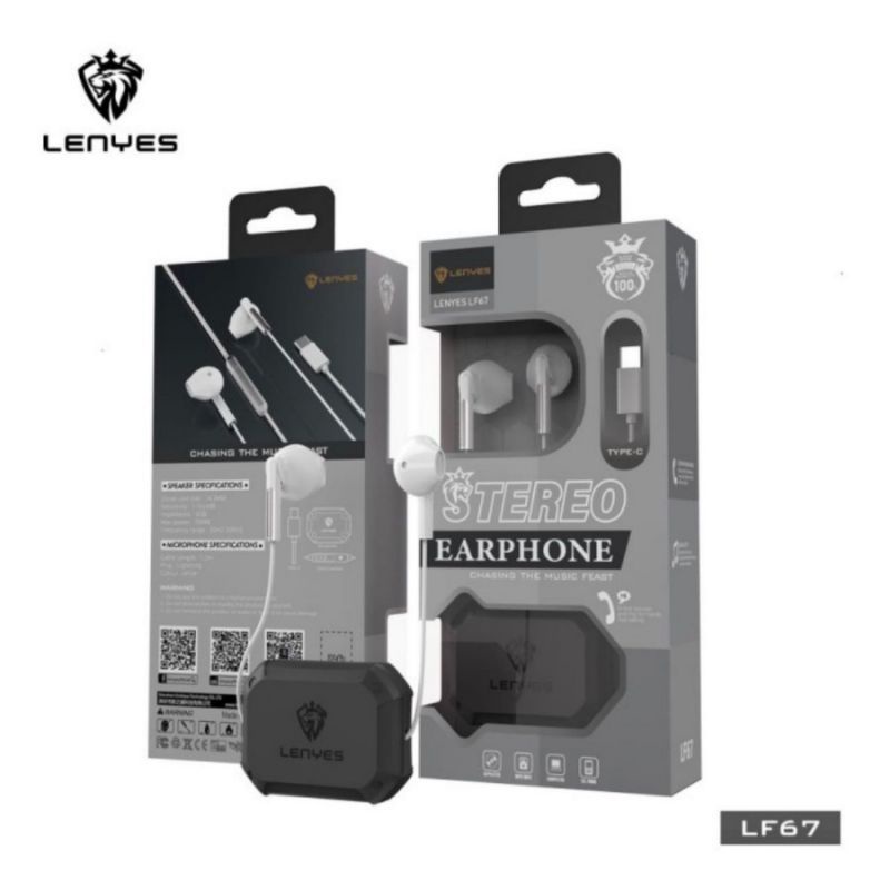 Handsfree LENYES LF67 Konektor Type C + Free Kotak Earphone