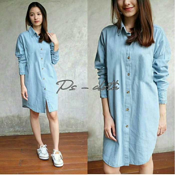 Baju pakaian wanita Tunik Denim Tiah Wanita Murah Tunik Denim Tiah terbaru modern trendy