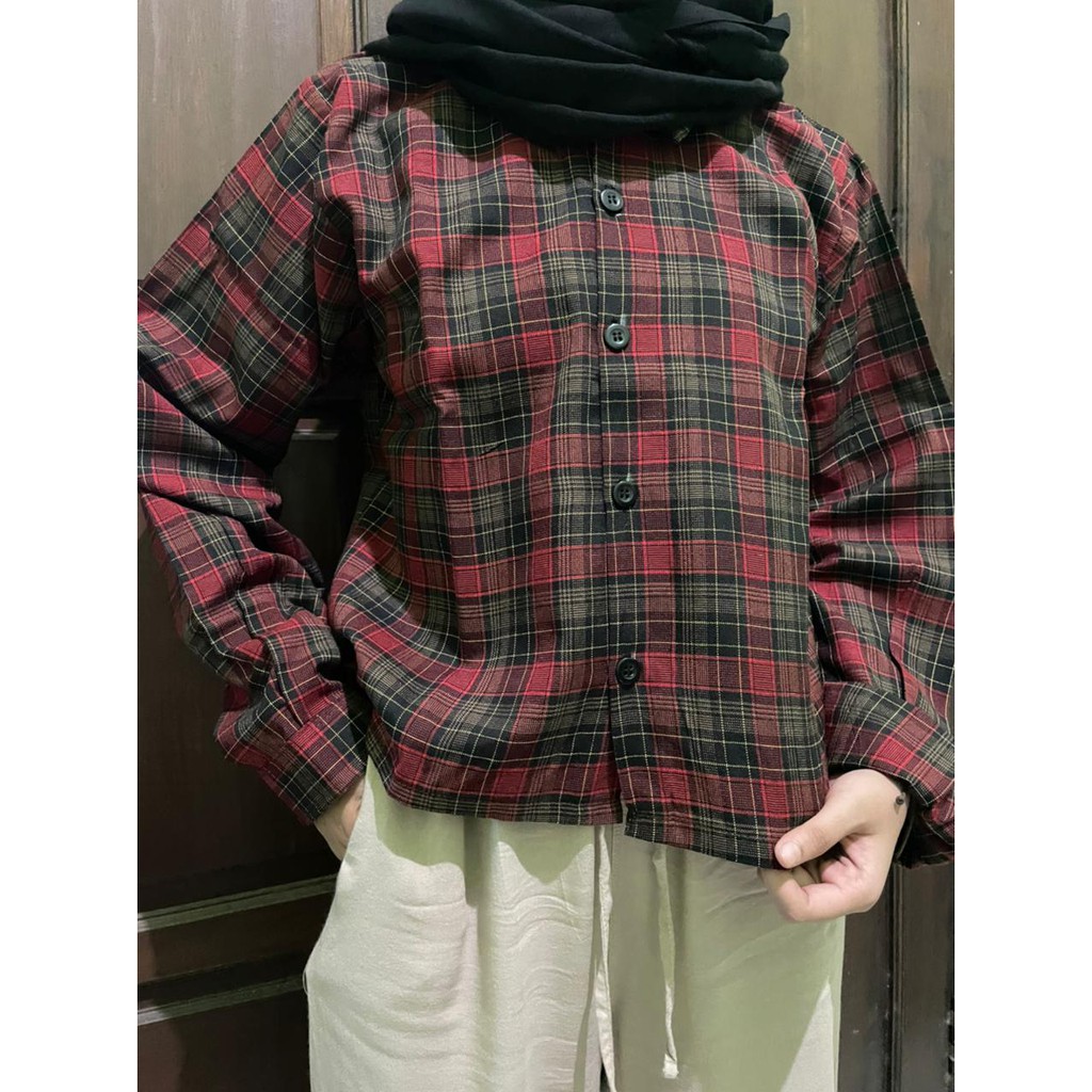 CROP TARTAN SHIRT | KEMEJA KOTAK OVERSIZE | KEMEJA CROP TOP MURAH