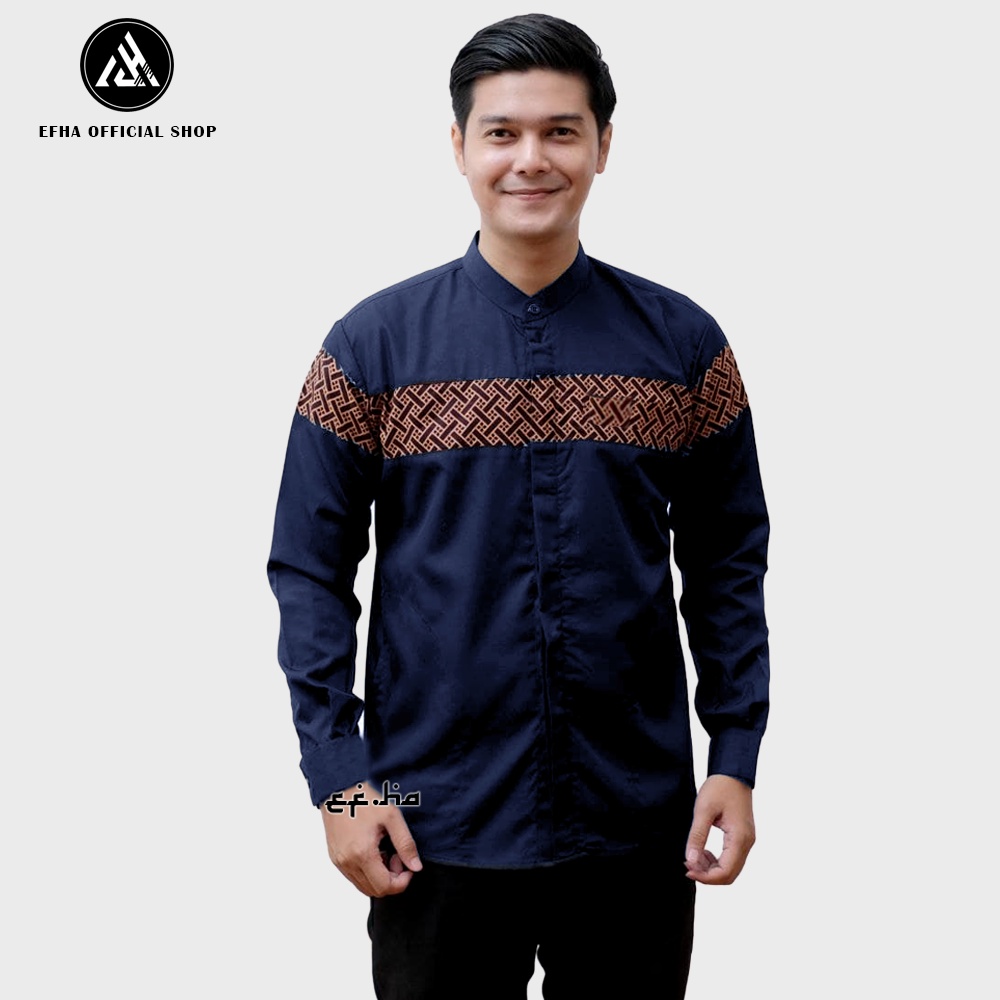 Baju koko lengan panjang motif kobata kombinasi warna coklat putih hitam