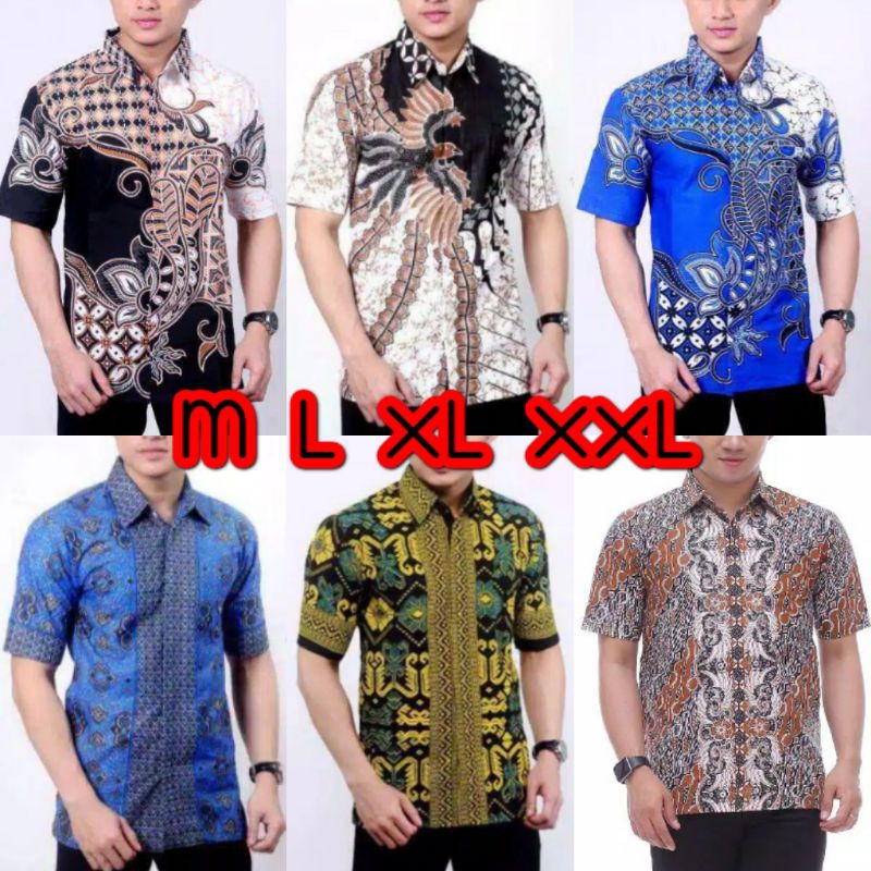 BSWART Batik HRB026 kenongo Hem Pendek Padi Pekalongan M L XL Batik Pria MURAH Modern Grosir Eltobeb