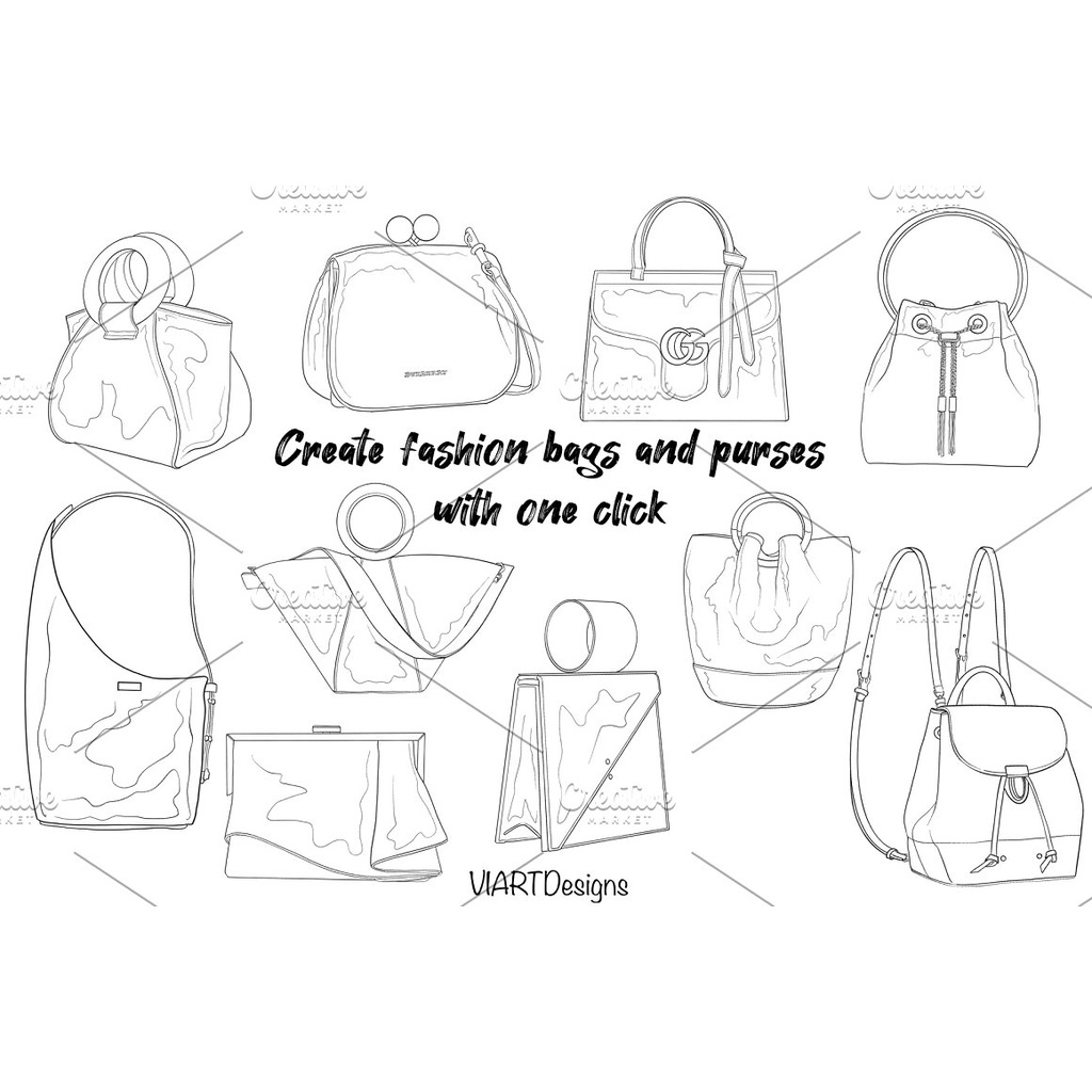 Procreate Brush - 75 Fashion Bags &amp; Outwear Stamps for Procreate