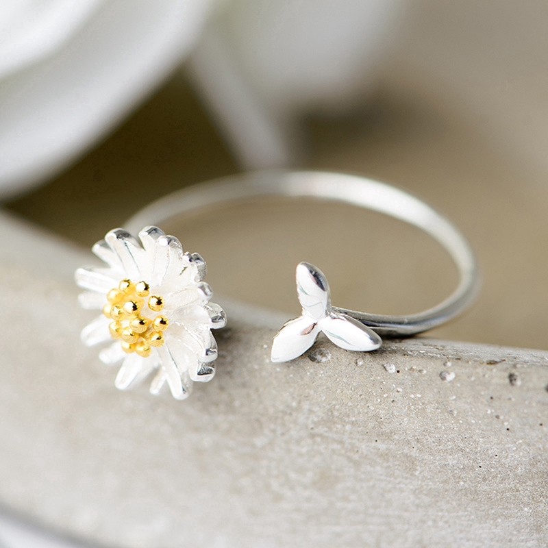 Cincin Bunga Cute Silver Sun Flower Ring Beautiful Adjustable Size Rings Woman Daily Party Accessories Jewelry Gift