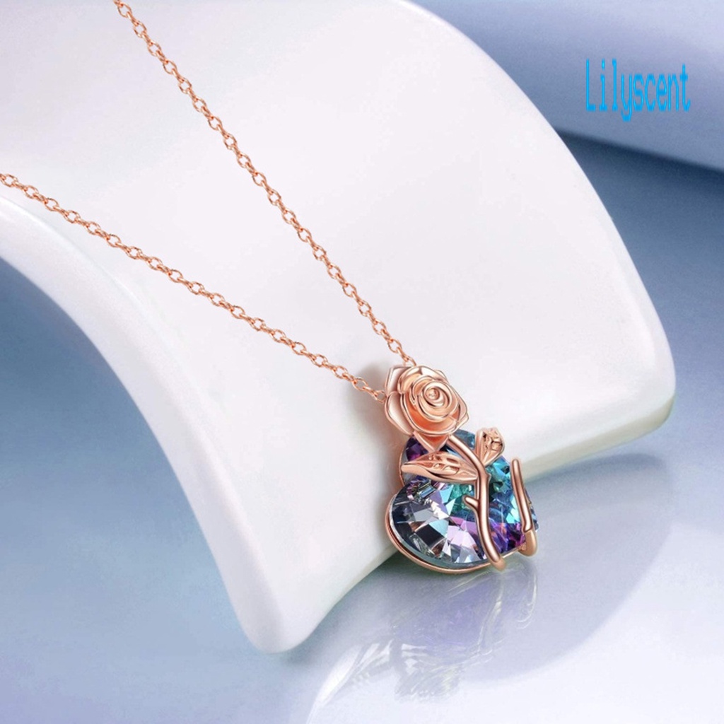 Kalung Klavikula Desain Hati Aksen Kristal Imitasi Warna Rose Gold Untuk Wanita