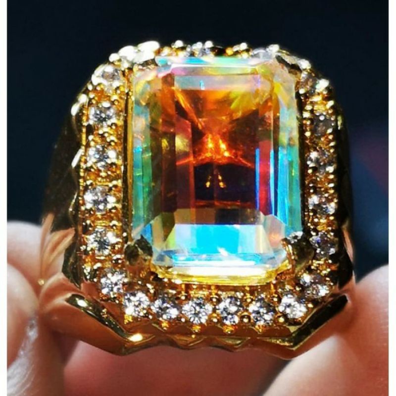 CINCIN PERMATA BATU KALIMAYA INDIA OCTAGON RAINBOW ASLI CHATAM