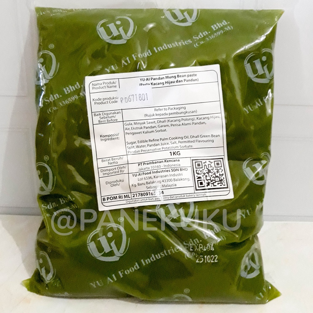 

Yu Ai selai PANDAN MUNG BEAN/ Pandan kacang hijau repack 250 gram| Isi filling mooncake, roti, bakpia, soft paste bakpao, pasta lembut bakpau