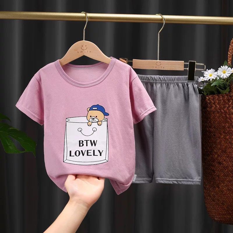 Baju setelan anak bayi perempuan dan laki laki katun lembut setelan baju dan celana pendek