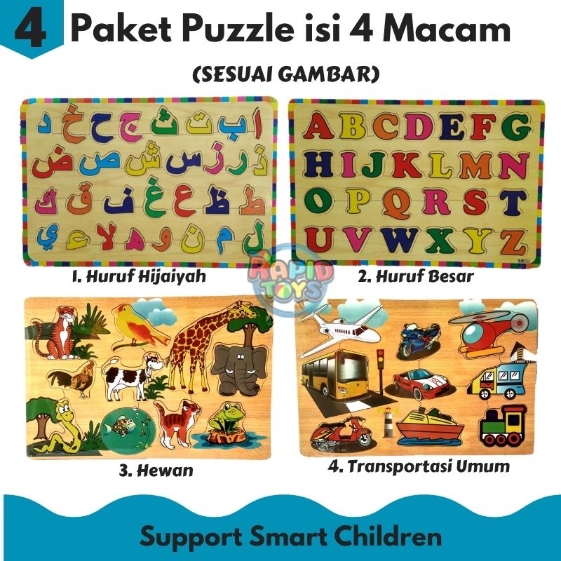 Puzzle Kayu Paket Isi 3 Dan 4 Rapid Toys Murah Bisa COD