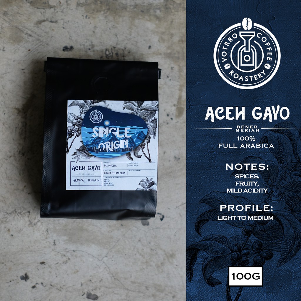 

Biji Kopi Arabika ACEH GAYO Bener Meriah Semi Washed 100g - Roasted
