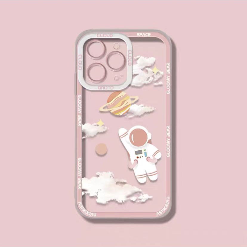 Soft Case Silikon TPU Transparan Motif Astronot Untuk Iphone 12 13 SE 6 6S 7 8 Plus X XS XR 11 Pro Max