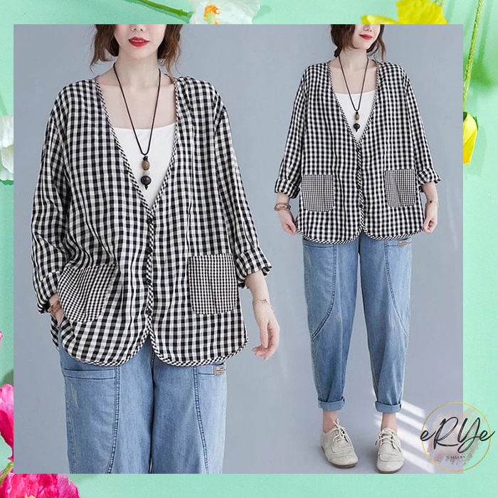 Fashion Baju Outerwear Atasan Pakaian Wanita Outer Cardigan Kardigan Keren Bahan Katun Cotton Square