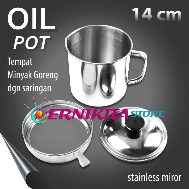 JUMBO OIL POT STAINLESS WITH STRAINER 2L - Mug Stainless Penampung Minyak Goreng