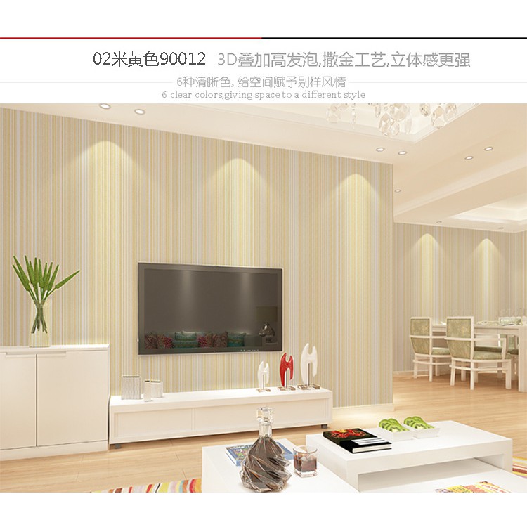 Wallpaper 3D Non Woven Modern Plain Stripe 53cm x10m - Beige 90012