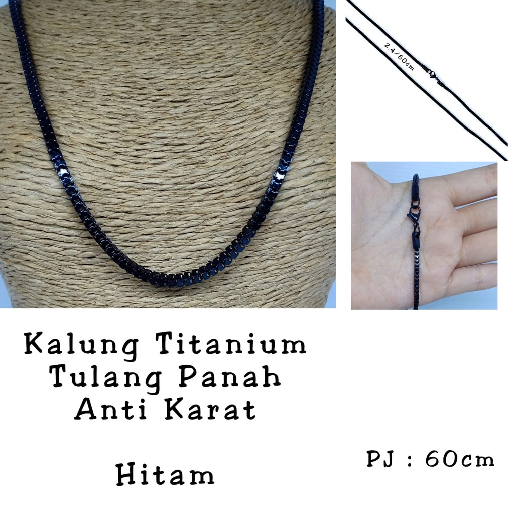 Kalung Titanium Milano Kaca Tulang Panah dan Italy Kotak  Hitam 45cm 50cm 60CM Premium Anti Karat