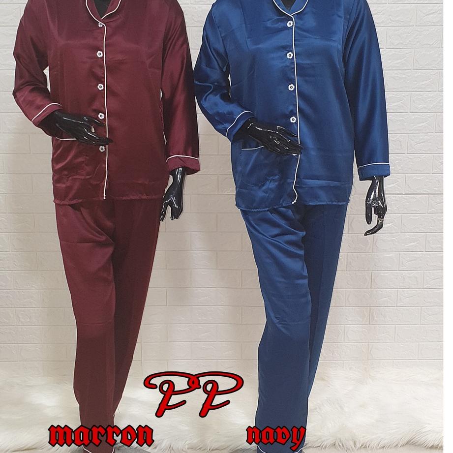 ❂ Trijaya . baju tidur wanita lengan panjang / piyama PP wanita dewasa motif POLOS bahan katun ֍