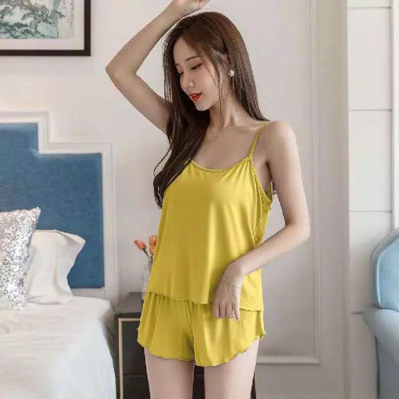 SETELAN TANK TOP | SETELAN PIYAMA WANITA MODEL TANK TOP + CELANA PENDEK WARNA POLOS