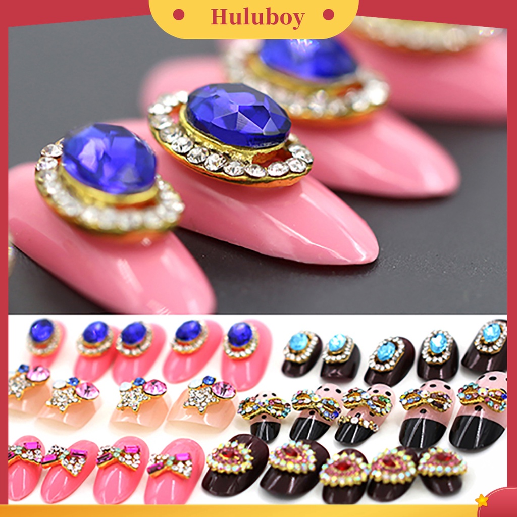 Huluboy Huluboy♡ 10pcs Stiker Kuku Bahan Alloy Aksen Berlian Imitasi Untuk Dekorasi Nail Art