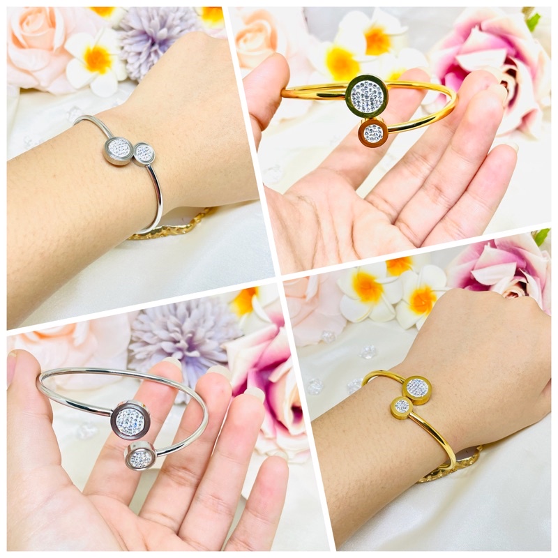 Gelang titanium permata gold /silver anti karat