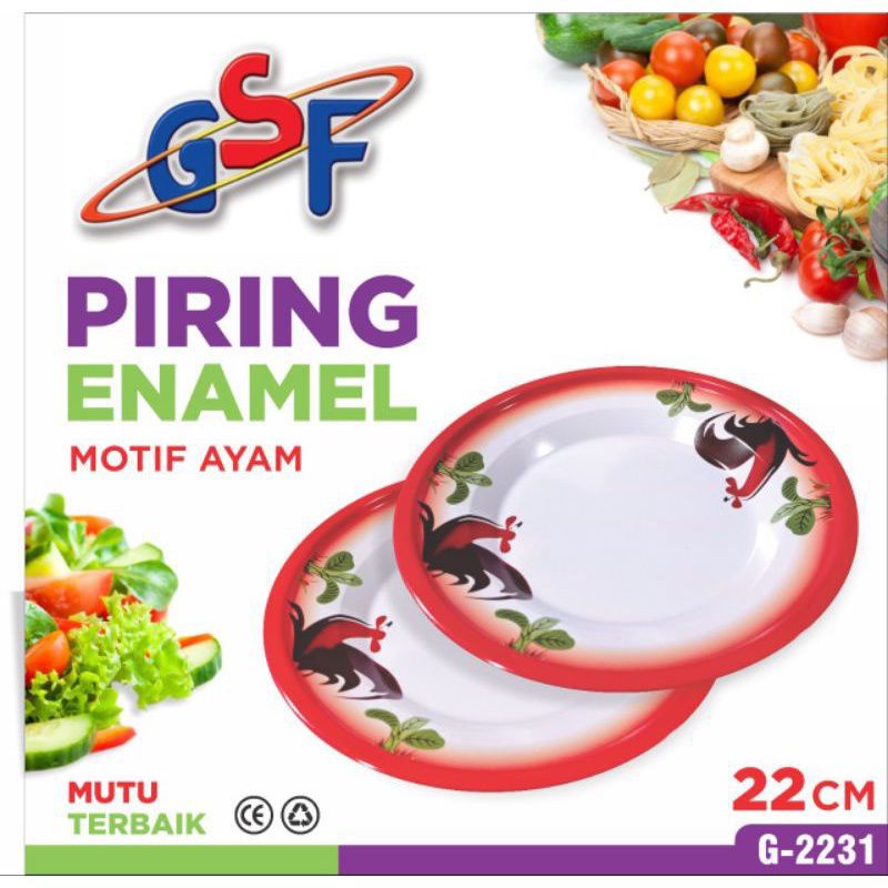 piring enamel gsf motif ayam dan bunga