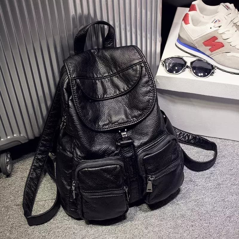 Tas Ransel Wanita Kulit HITAM PREMIUM LEATHER GARUT 100% Original KULIT