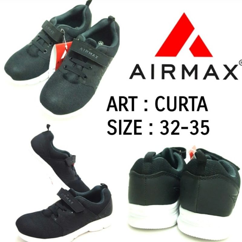 SEPATU SEKOLAH KREKETAN HITAM PUTIH UNISEX AIRMAX CURTA SIZE 32-35 TERBARU DAN TERMURAH