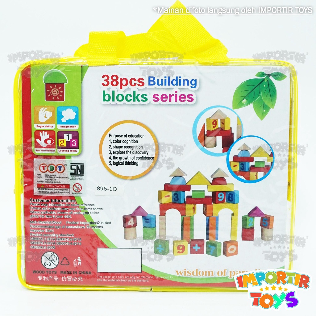 Set Wooden Blocks Building Blocks Kayu 38pcs Angka Mainan Edukasi Anak