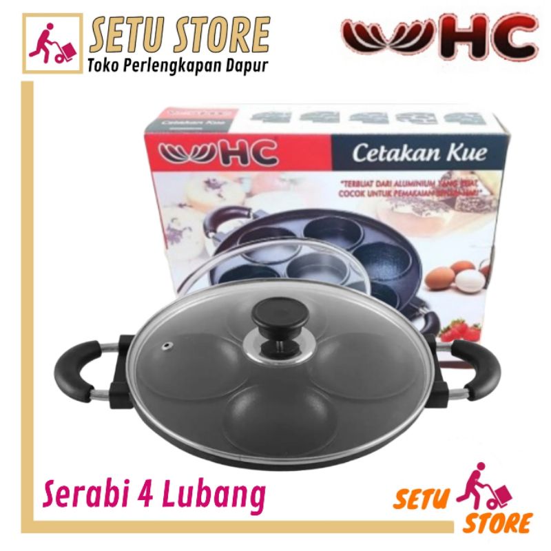 Loyang Serabi 4 Lubang Cekung HC Happy Call Cetakan Kue Surabi Cake Pan Cembung Tutup Kaca