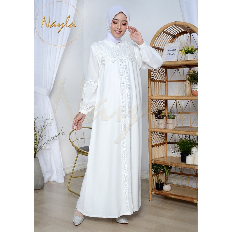 NAYLA Baju Gamis Putih Wanita Gamis Pesta Busana Muslim Brukat Lebaran Umroh Terbaru 3126