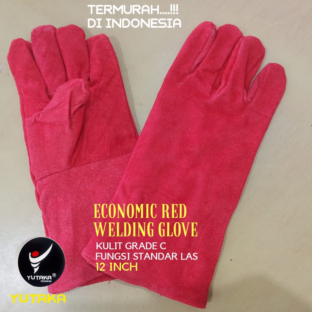 SARUNG TANGAN LAS KULIT MERAH 12inch murah/sarung tangan las welding 12 inch merah murah