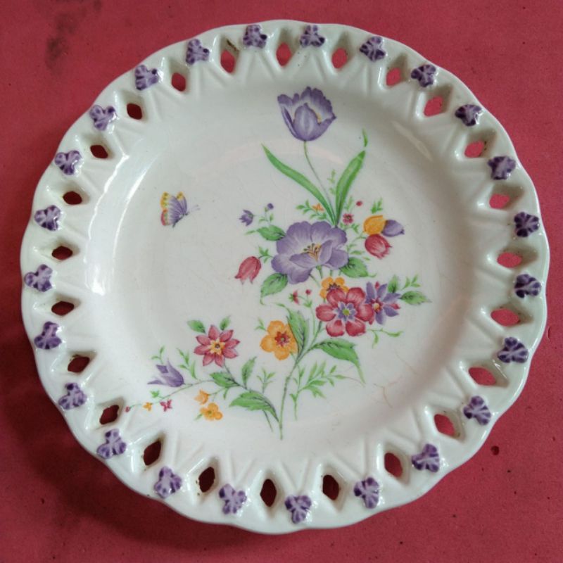 piring lepek trawang lubang retak seribu JAPAN jadul vintage antik lawas kuno
