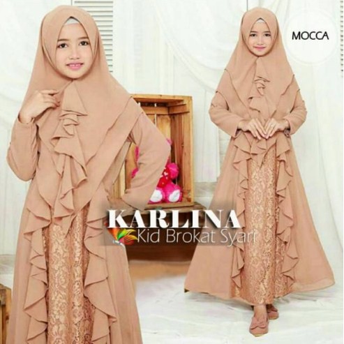 BIG RAMADHAN SALE Baju Muslim Anak Perempuan Umur 7 8 9 10 Tahun Free Bergo syari karlina kid Brokat