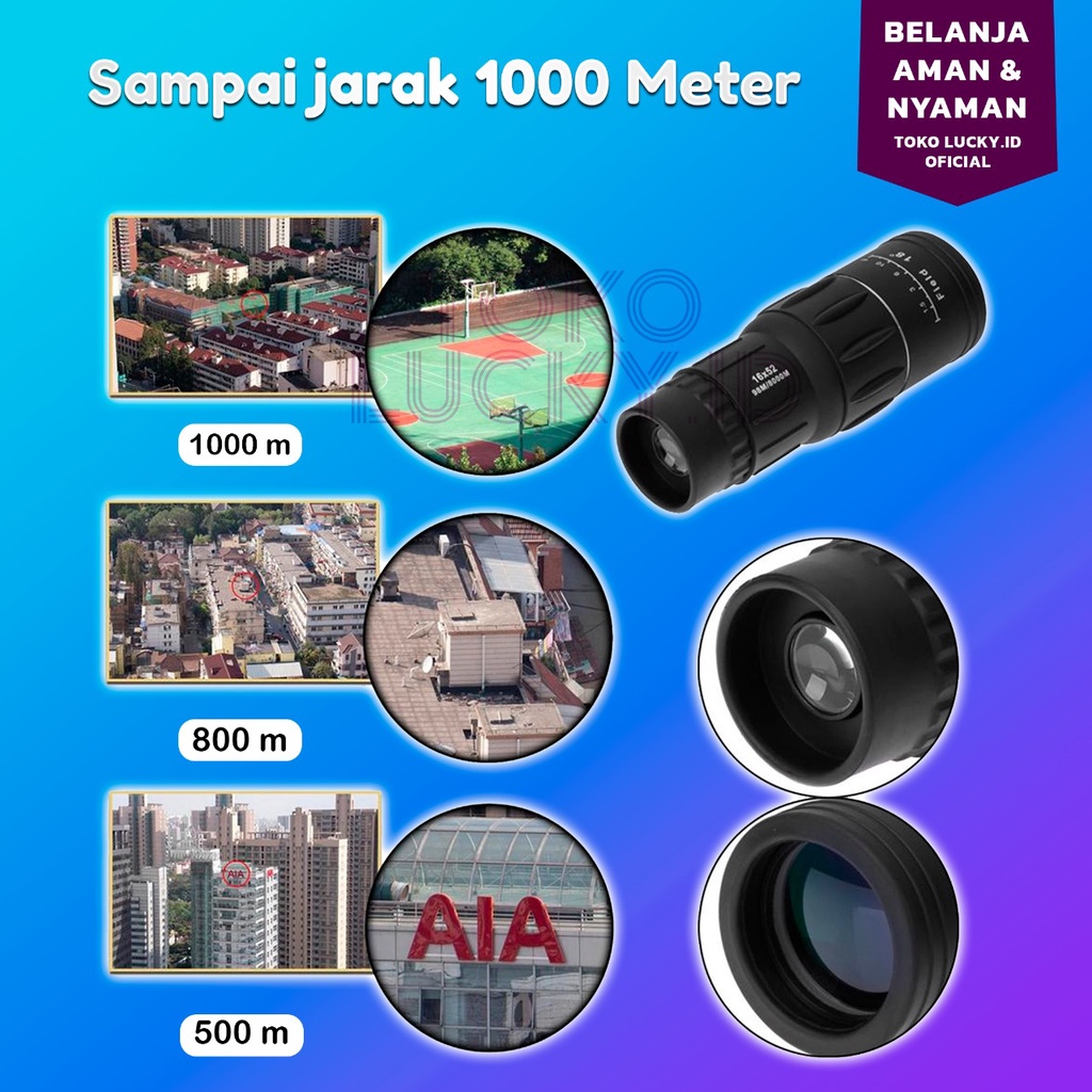 Teleskop Lensa Zoom HP Monocular 16*52 40mm Focus Day Night Jarak Jauh