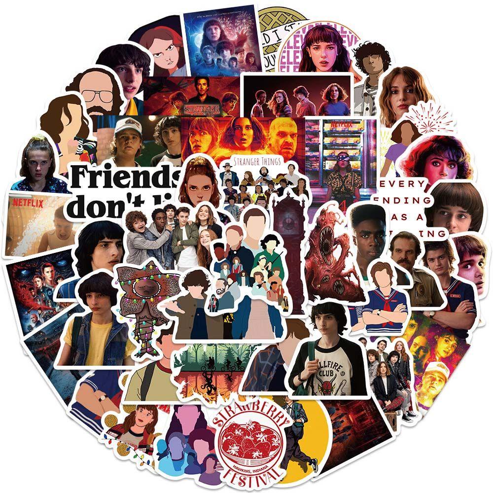 Lanfy TV Show Stranger Things Gitar Koper Anime Decals Anak Hadiah Karakter Kartun Thriller Graffiti Stiker Untuk Laptop Bagasi Fans Koleksi Hadiah Alat Tulis Sticker
