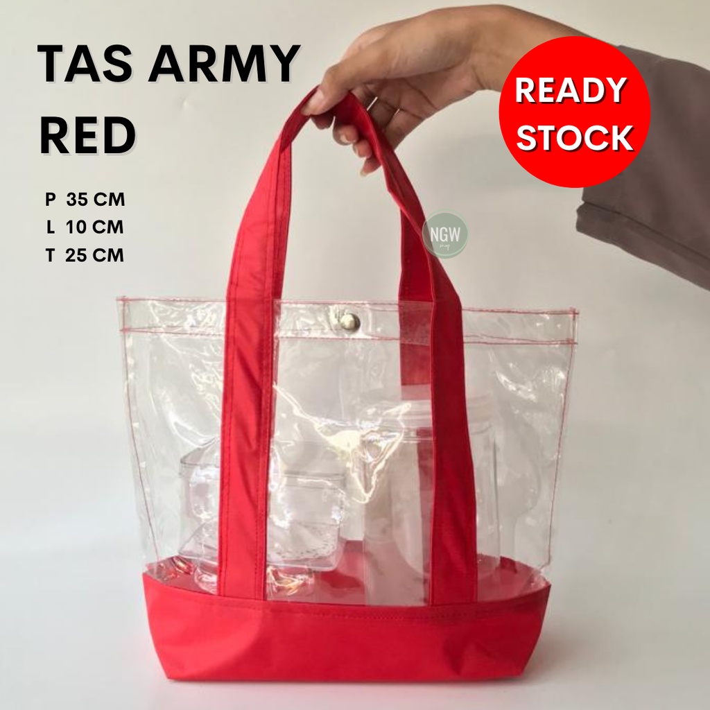 Tas pvc ARMY merah red hampers goodie bag birthday event 35x25x15 Ultah natal