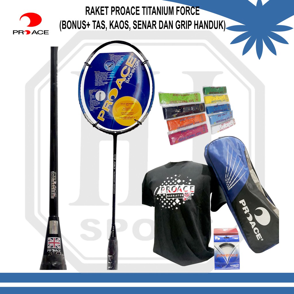 Raket Original Pro ace Titanium Force Bonus Komplit Badminton