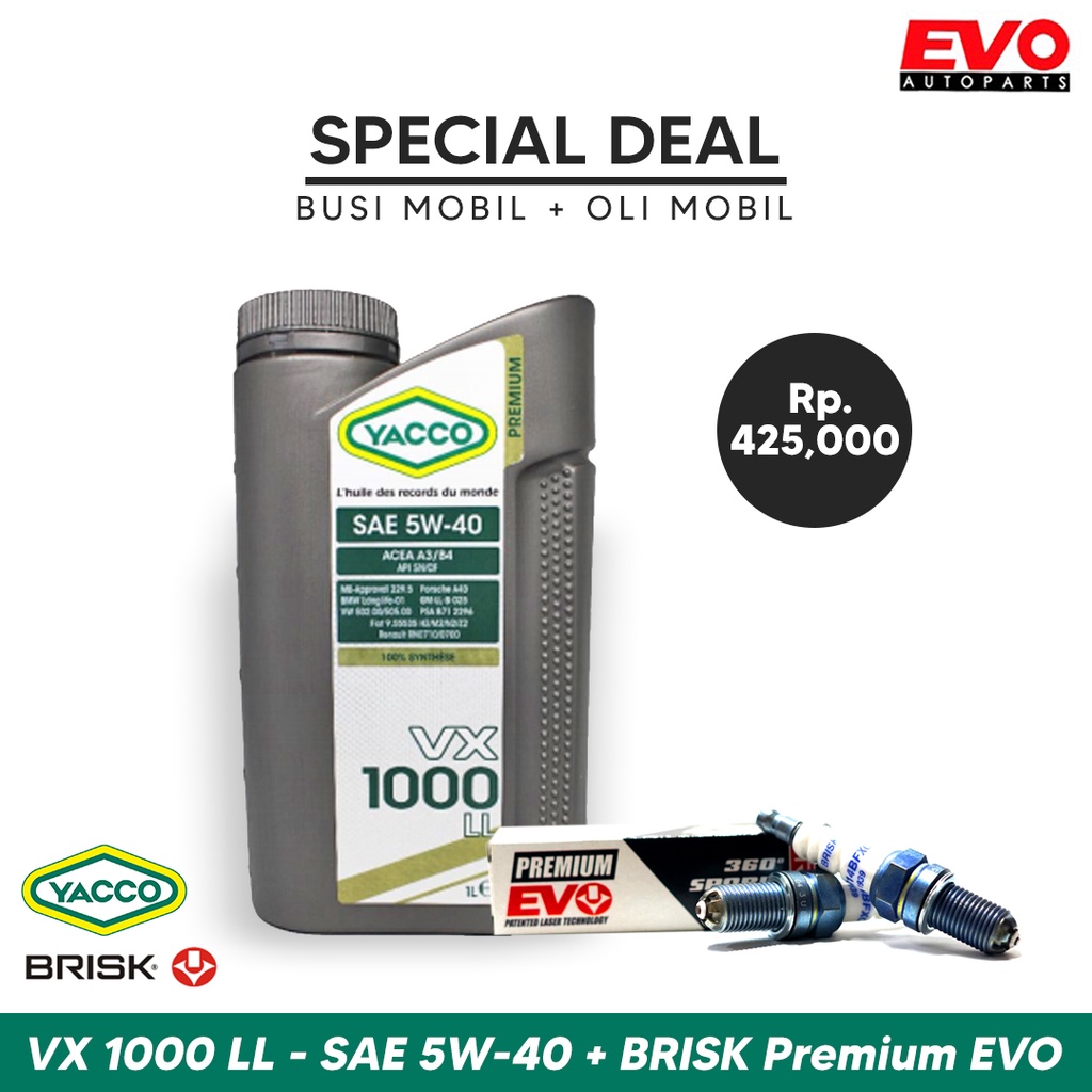 Paket Bundling Busi Mobil Brisk PremiumEVO dan Oli Mobil Yacco VX 1000