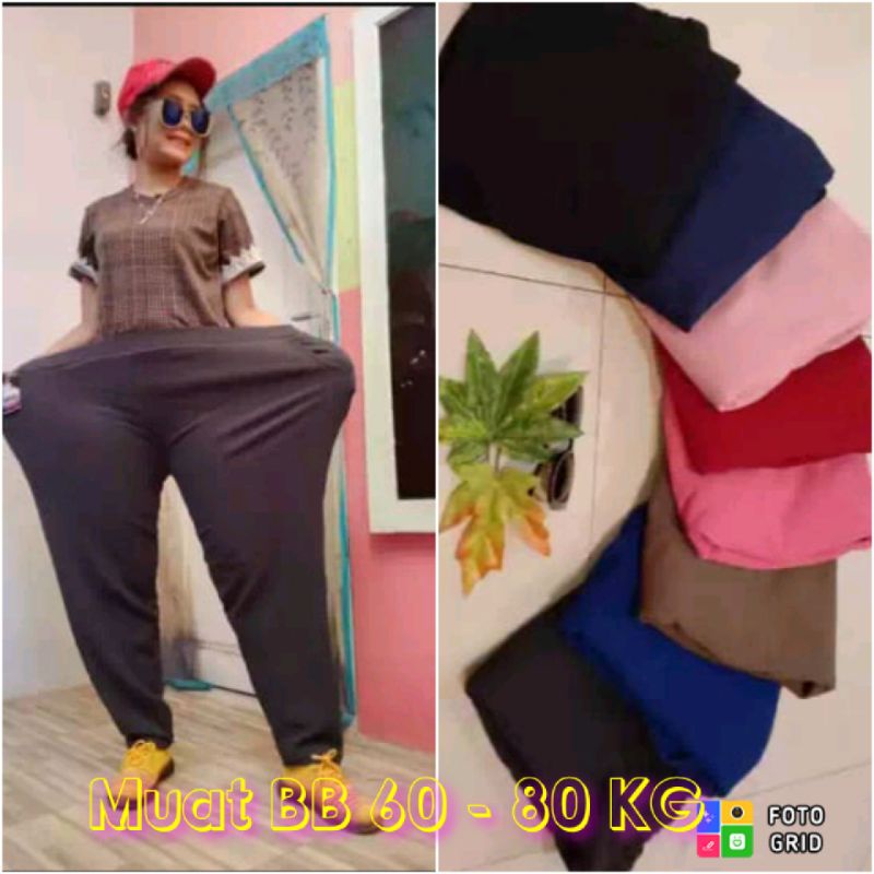 Celana panjang wanita kekinian celana jumbo motif polos muat bb 60 -80 kg/Celana pensil bigsize