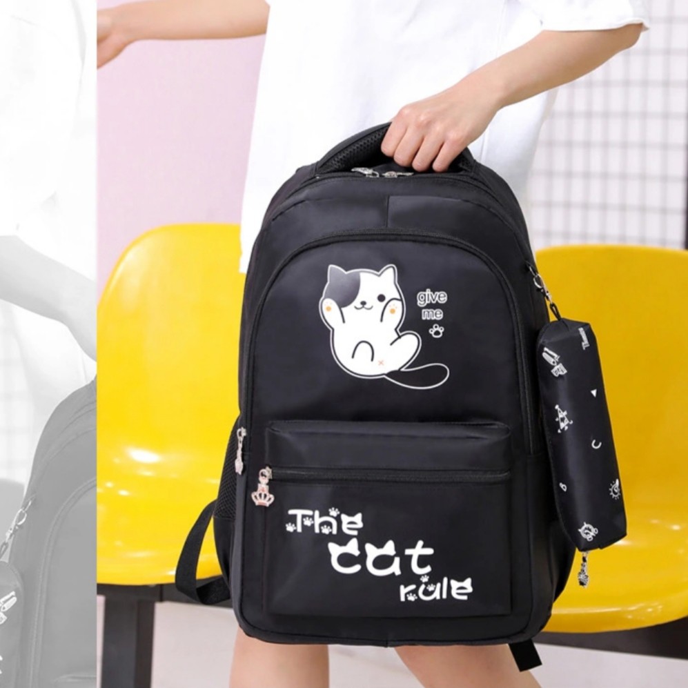 Should Bag 2in1 - Tas Ransel Sekolah Anak Wanita Dan Pria Terbaru 2021 Kekinian Motif Carakter The Cat Rule Korean Style Murah