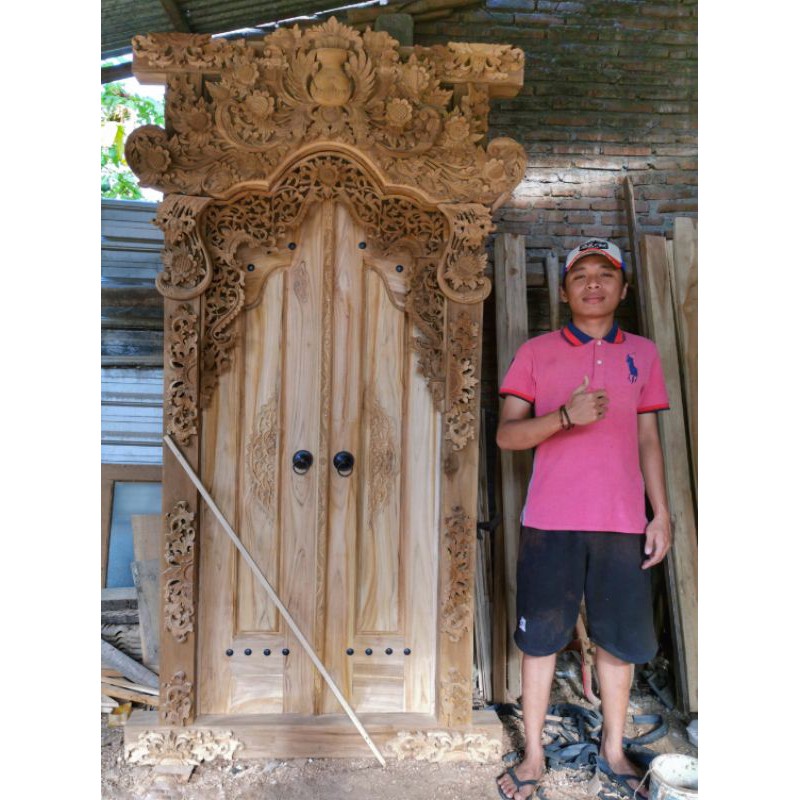 Pintu Ukiran Gebyok Motif Bali | CUSTOM | Bahan Dari Kayu Jati Solid Pilihan